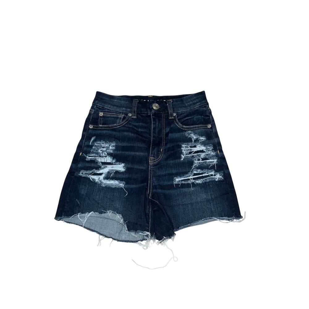 American Eagle Dark Wash Distressed High-Rise Shortie Jean Raw Hem Shorts Size 0